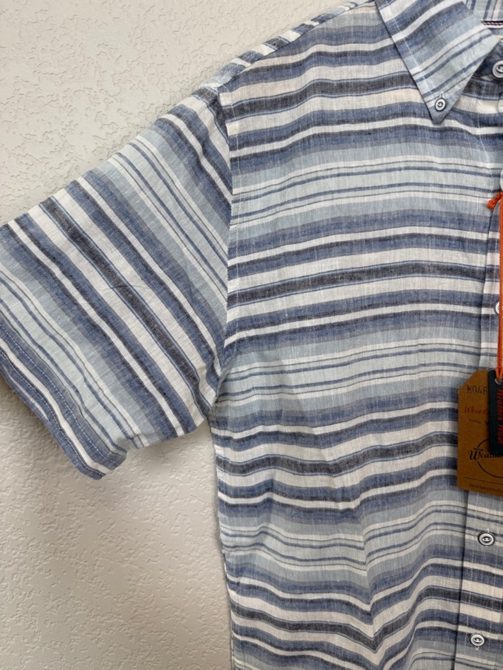 Weatherproof Casual Button Down Shirt Linen Cotton Striped Blue Mens Medium NWT - Picture 3 of 10